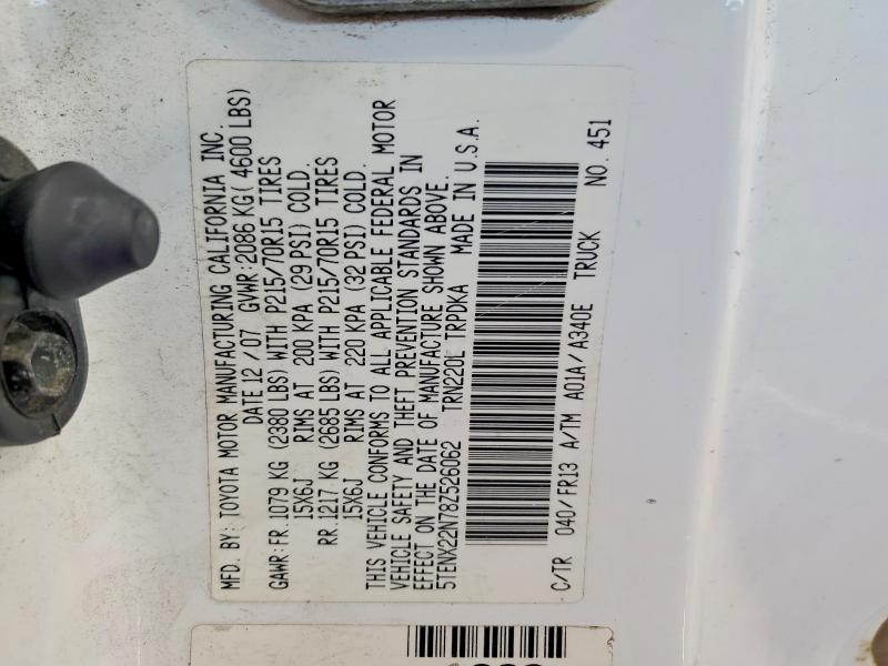 51701816 :رقم المزاد ، 5TENX22N78Z526062 vin ، 2008 Toyota Tacoma مزاد بيع