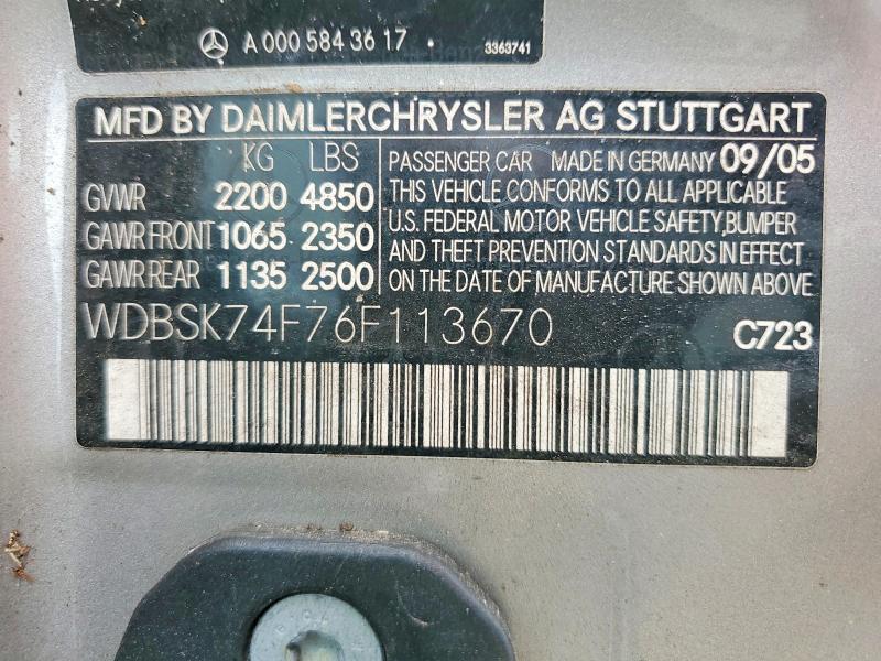 Продажа на аукционе авто 2006 Mercedes-benz Sl, vin: WDBSK74F76F113670, номер лота: 51437616