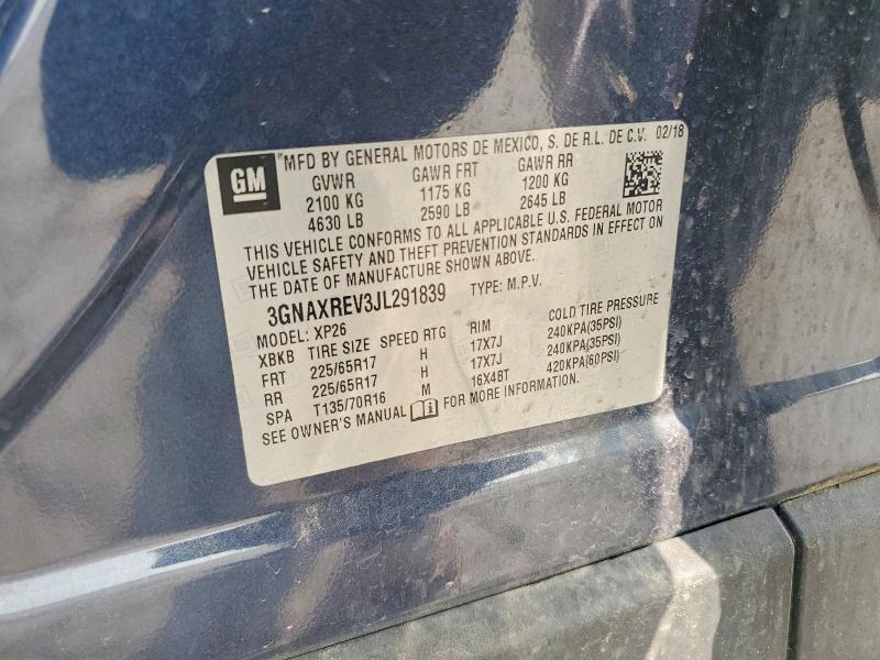 Aukcja sprzedaży 2018 Chevrolet Equinox, vin: 3GNAXREV3JL291839, numer aukcji: 50608566