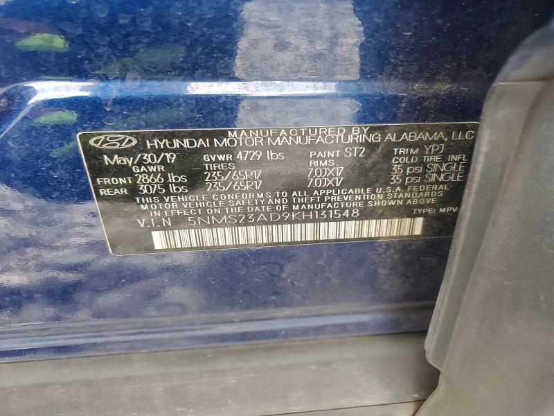 50609076 :رقم المزاد ، 5NMS23AD9KH131548 vin ، 2019 Hyundai Santa Fe مزاد بيع