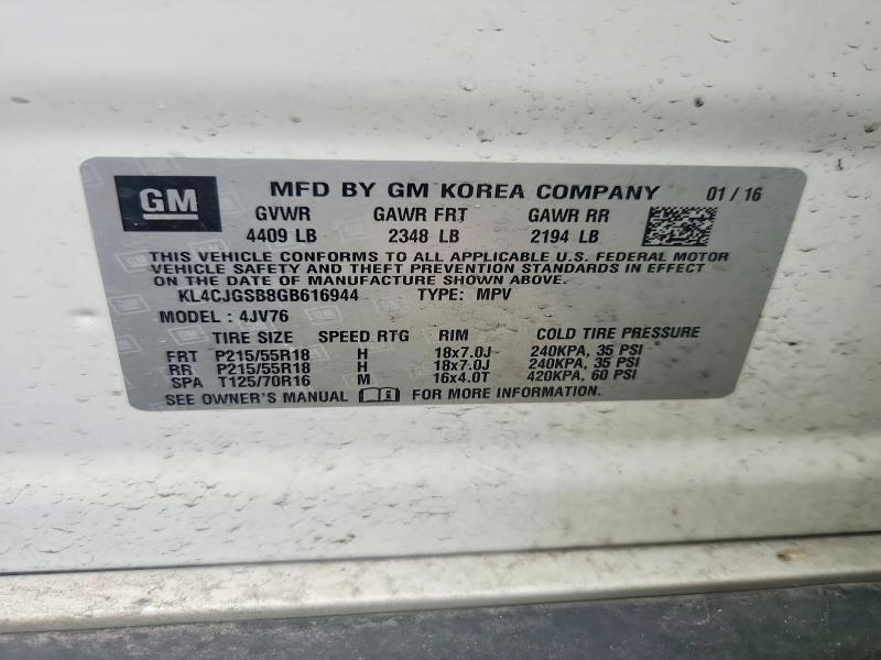 49969626 :رقم المزاد ، KL4CJGSB8GB616944 vin ، 2016 Buick Encore مزاد بيع