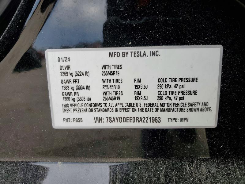 Aukcja sprzedaży 2024 Tesla Model Y, vin: 7SAYGDEE0RA221963, numer aukcji: 48806296
