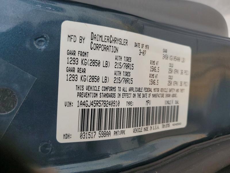 48610336 :رقم المزاد ، 1A4GJ45R57B240910 vin ، 2007 Chrysler Town & Country مزاد بيع