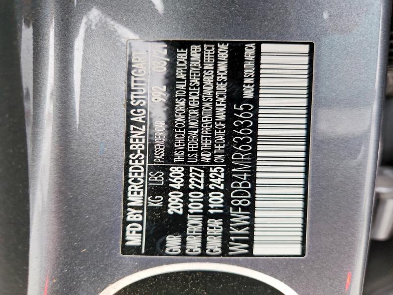 Aukcja sprzedaży 2021 Mercedes-benz C, vin: W1KWF8DB4MR636365, numer aukcji: 51371266