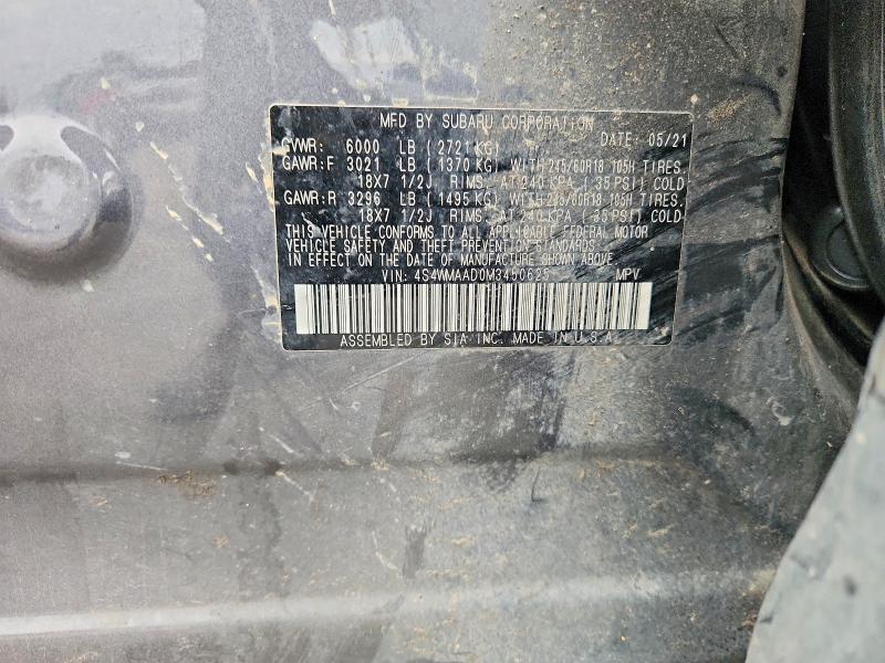 Aukcja sprzedaży 2021 Subaru Ascent, vin: 4S4WMAAD0M3450625, numer aukcji: 60061786