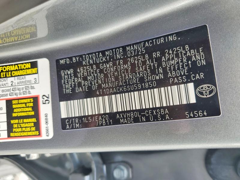 48356466 :رقم المزاد ، 4T1DAACK6SU591850 vin ، 2025 Toyota Camry مزاد بيع