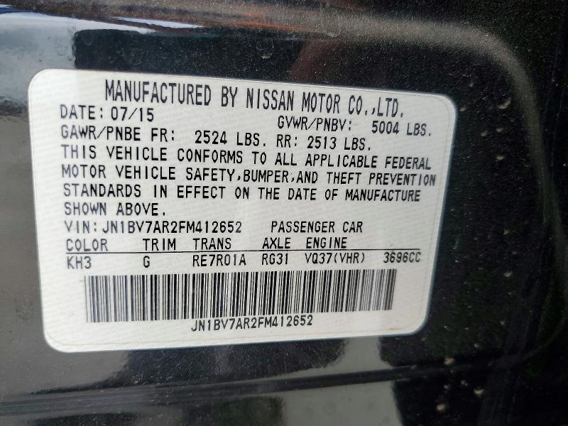 49513426 :رقم المزاد ، JN1BV7AR2FM412652 vin ، 2015 Infiniti Q50 مزاد بيع