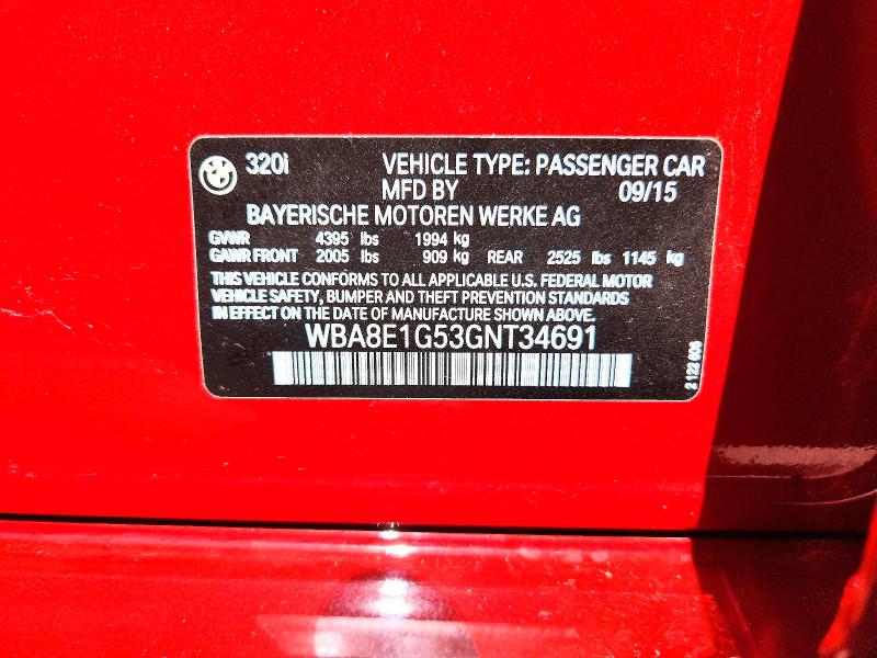 2016 Bmw 320 მანქანა იყიდება აუქციონზე, vin: WBA8E1G53GNT34691, აუქციონის ნომერი: 50067126