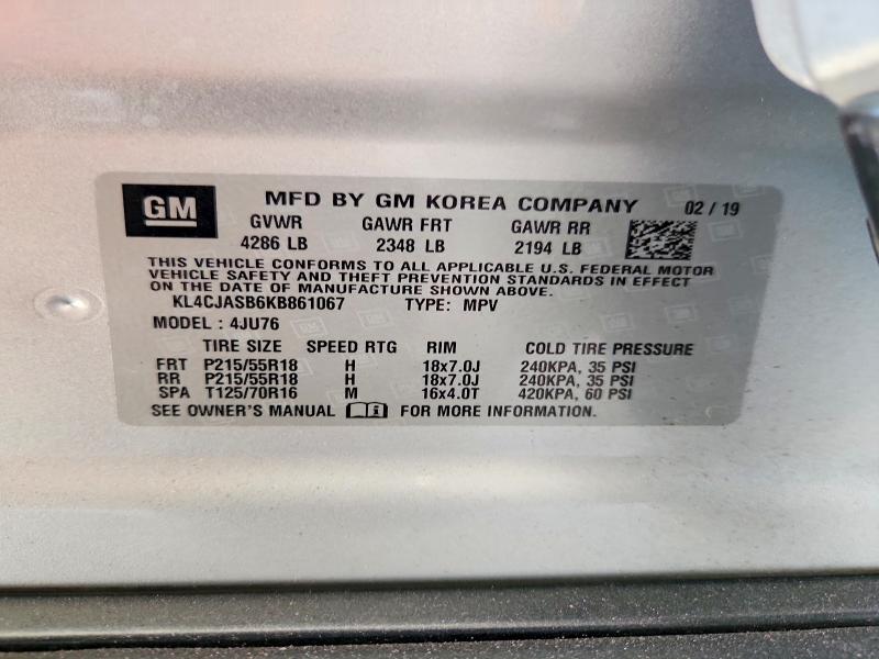 51121436 :رقم المزاد ، KL4CJASB6KB861067 vin ، 2019 Buick Encore مزاد بيع