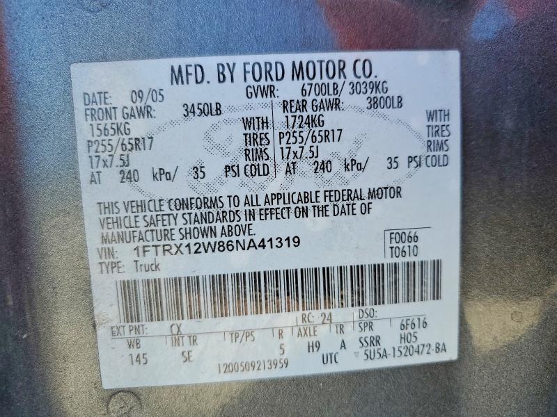 49332606 :رقم المزاد ، 1FTRX12W86NA41319 vin ، 2006 Ford F150 مزاد بيع