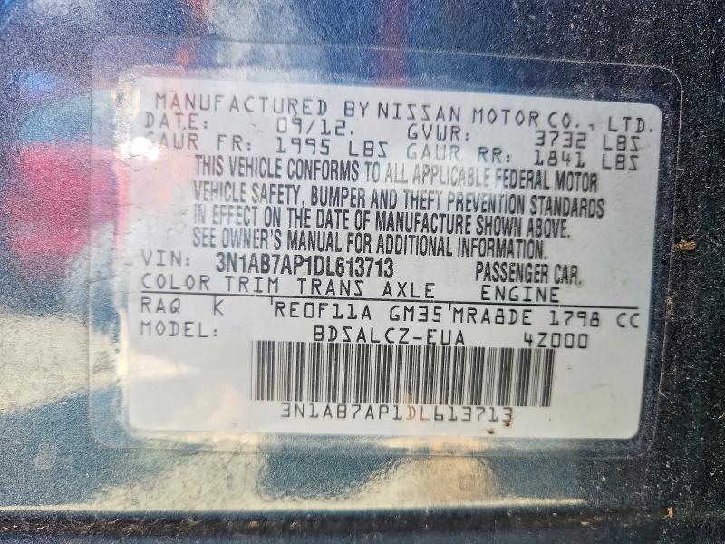 Auction sale of the 2013 Nissan Sentra, vin: 3N1AB7AP1DL613713, lot number: 48736356