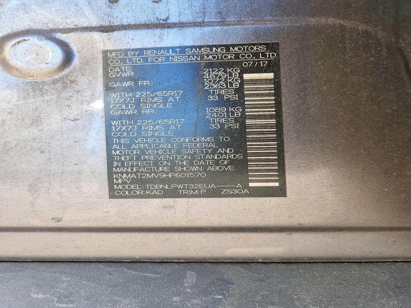 2017 Nissan Rogue მანქანა იყიდება აუქციონზე, vin: KNMAT2MV9HP601570, აუქციონის ნომერი: 55615646
