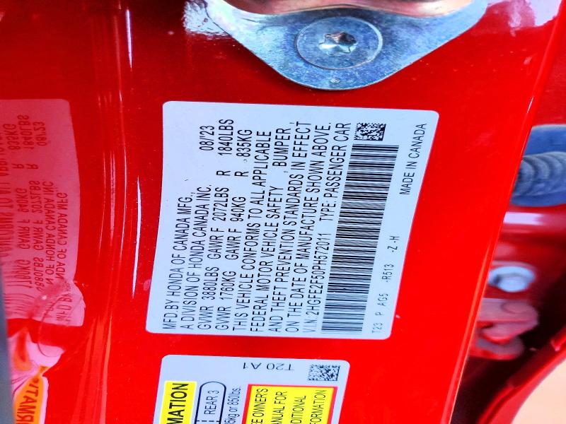 Продажа на аукционе авто 2023 Honda Civic, vin: 2HGFE2F50PH572011, номер лота: 49941236