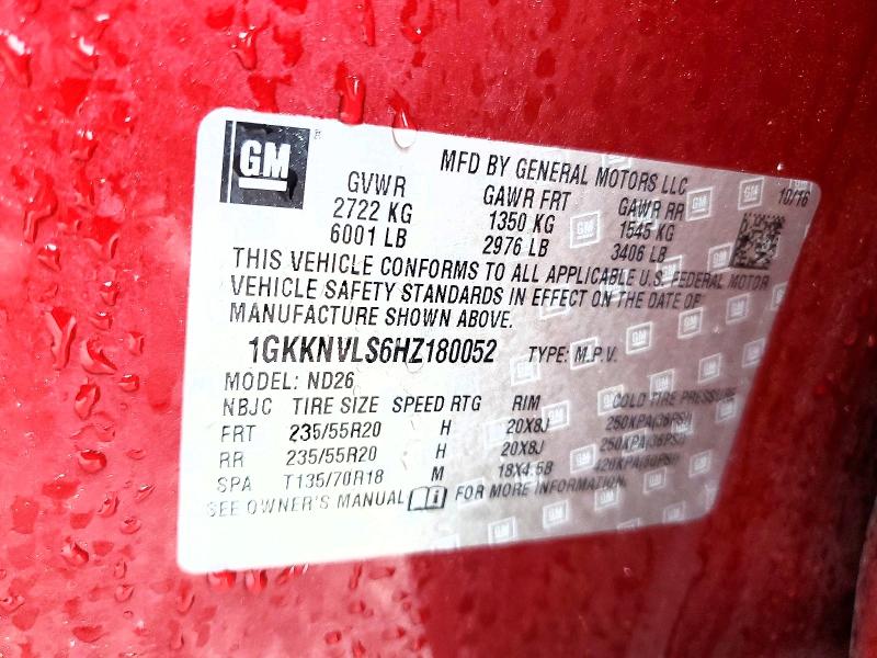 51331596 :رقم المزاد ، 1GKKNVLS6HZ180052 vin ، 2017 Gmc Acadia مزاد بيع