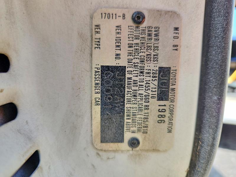 1986 Toyota Mr2 მანქანა იყიდება აუქციონზე, vin: JT2AW15C2G0091495, აუქციონის ნომერი: 51566396