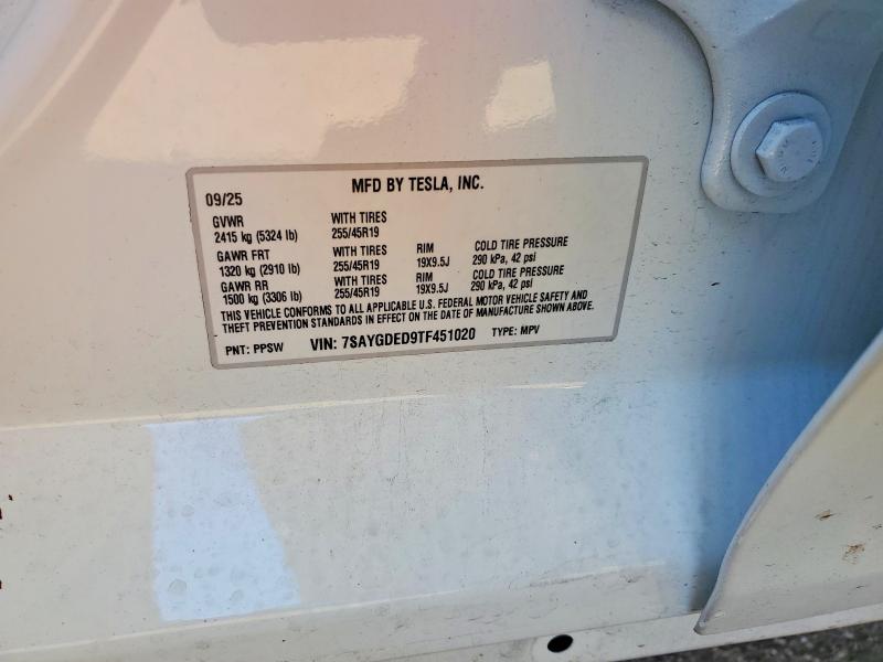50893216 :رقم المزاد ، 7SAYGDED9TF451020 vin ، 2026 Tesla Model Y مزاد بيع