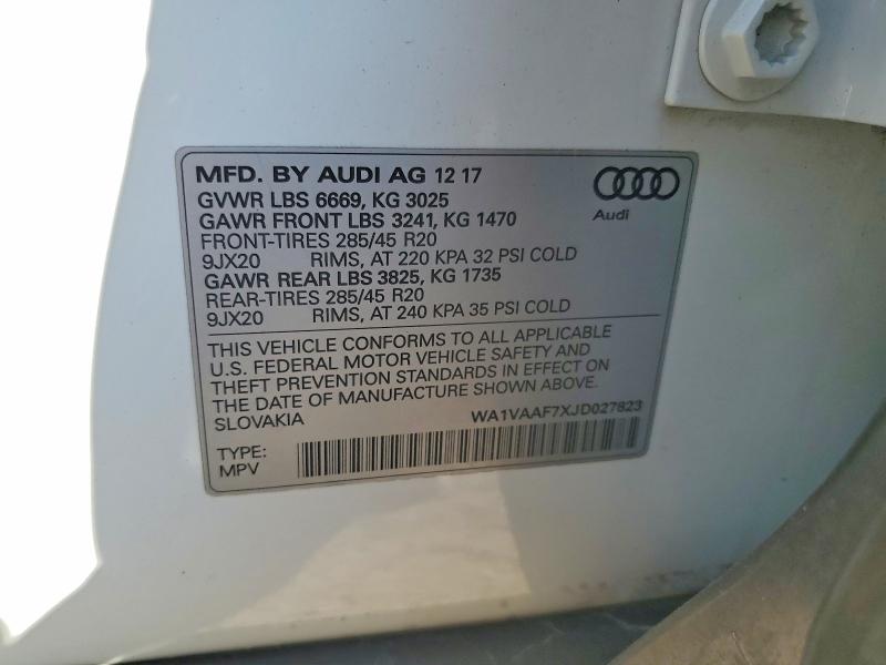 Продаж на аукціоні авто 2018 Audi Q7, vin: WA1VAAF7XJD027823, номер лоту: 49778176