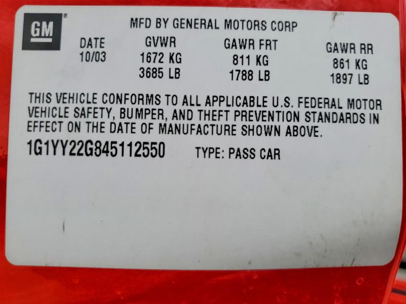 Продаж на аукціоні авто 2004 Chevrolet Corvette, vin: 1G1YY22G845112550, номер лоту: 49655926