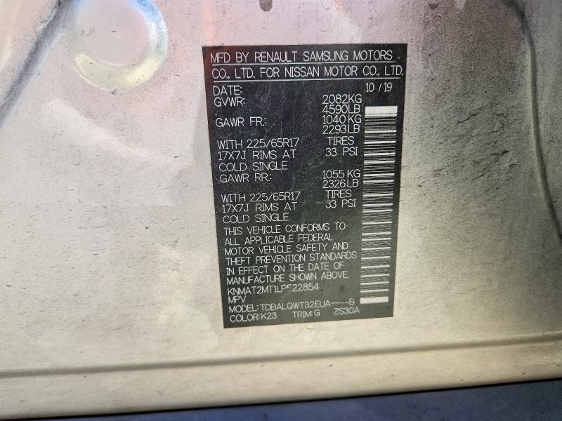 52066686 :رقم المزاد ، KNMAT2MT1LP522854 vin ، 2020 Nissan Rogue مزاد بيع
