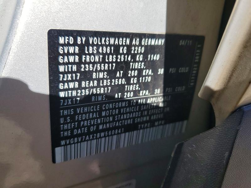 Aukcja sprzedaży 2011 Volkswagen Tiguan, vin: WVGBV7AX2BW560841, numer aukcji: 48829406