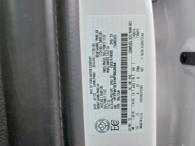 Aukcja sprzedaży 2022 Ford F150, vin: 1FTFW1E51NFB62694, numer aukcji: 46981746