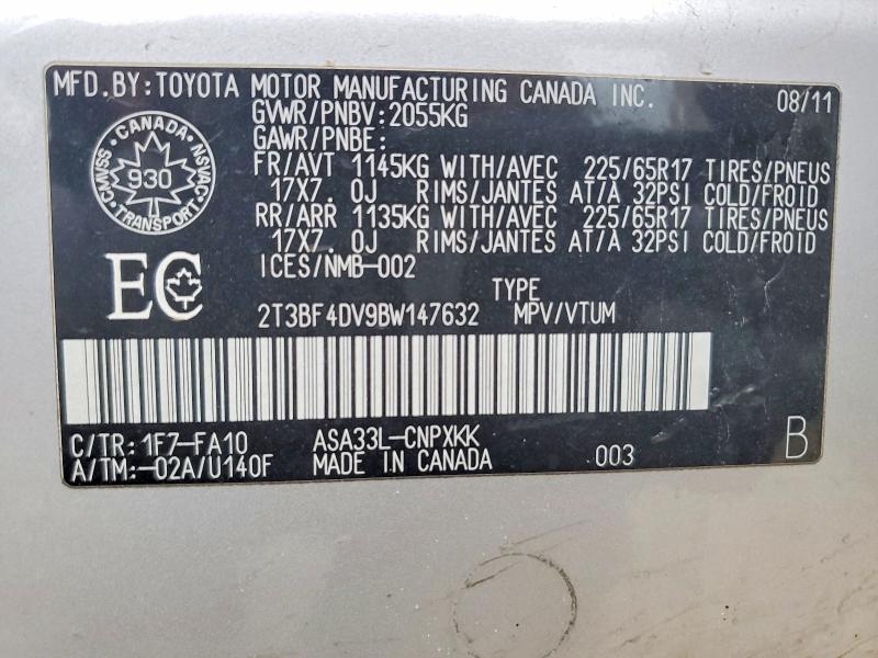 49347606 :رقم المزاد ، 2T3BF4DV9BW147632 vin ، 2011 Toyota Rav4 مزاد بيع