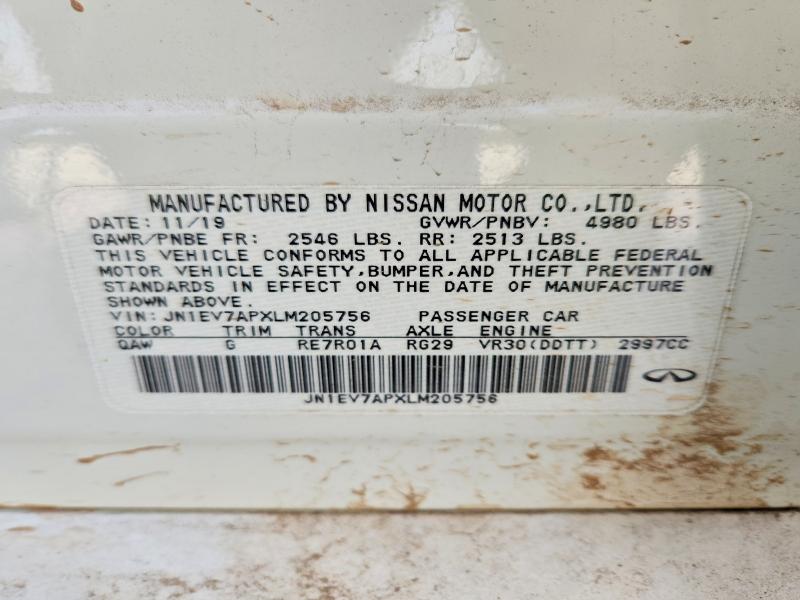 48521836 :رقم المزاد ، JN1EV7APXLM205756 vin ، 2020 Infiniti Q50 مزاد بيع