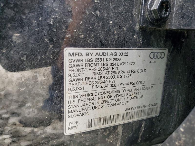 Продажа на аукционе авто 2022 Audi Q7, vin: WA1VXBF77ND014263, номер лота: 50121876