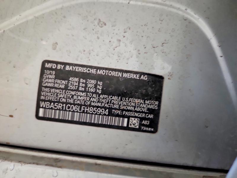 2020 Bmw 330i მანქანა იყიდება აუქციონზე, vin: WBA5R1C06LFH85994, აუქციონის ნომერი: 49563136