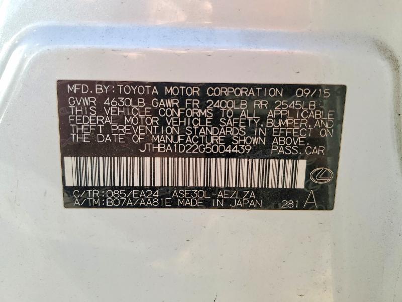 49949456 :رقم المزاد ، JTHBA1D22G5004439 vin ، 2016 Lexus Is مزاد بيع