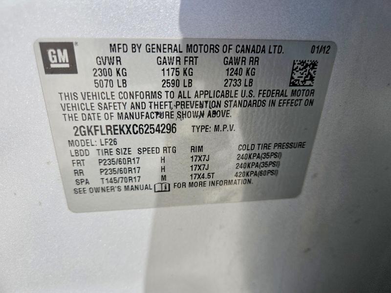 48880806 :رقم المزاد ، 2GKFLREKXC6254296 vin ، 2012 Gmc Terrain مزاد بيع
