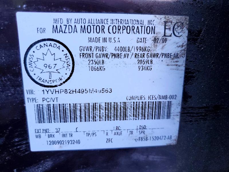 Продажа на аукционе авто 2009 Mazda 6, vin: 1YVHP82H495M49563, номер лота: 48415976