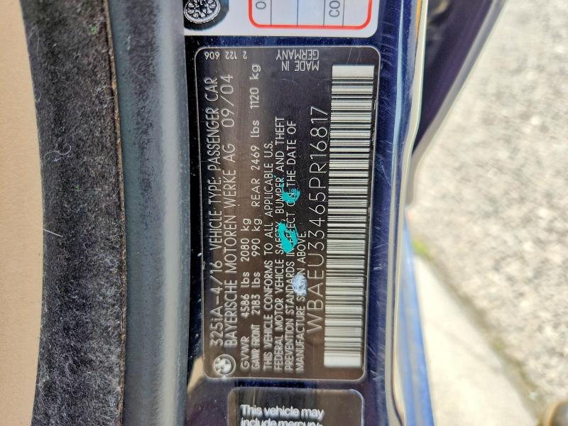 49776906 :رقم المزاد ، WBAEU33465PR16817 vin ، 2005 Bmw 325 مزاد بيع