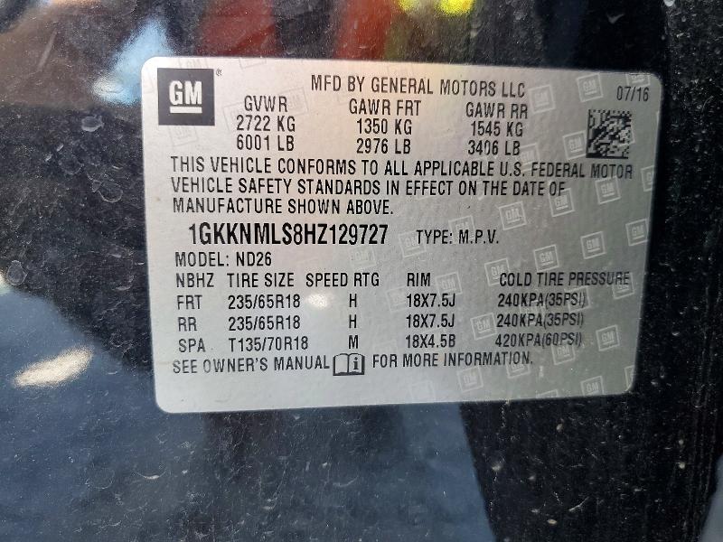 2017 Gmc Acadia მანქანა იყიდება აუქციონზე, vin: 1GKKNMLS8HZ129727, აუქციონის ნომერი: 50503806