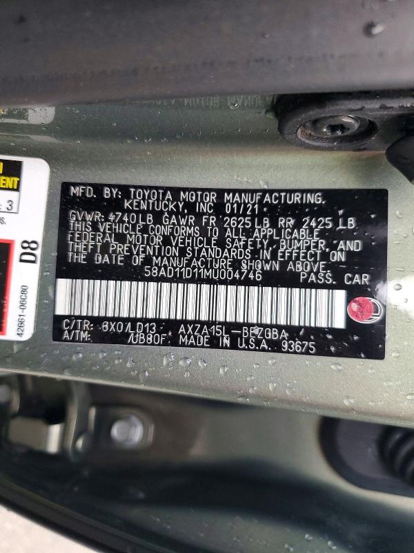 47735376 :رقم المزاد ، 58AD11D11MU004746 vin ، 2021 Lexus Es 250 مزاد بيع