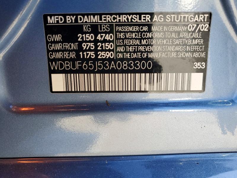 Aukcja sprzedaży 2003 Mercedes-benz E, vin: WDBUF65J53A083300, numer aukcji: 50898156