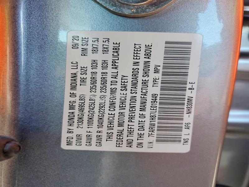 2020 Honda Cr-v მანქანა იყიდება აუქციონზე, vin: 7FARW1H87LE019449, აუქციონის ნომერი: 48022696