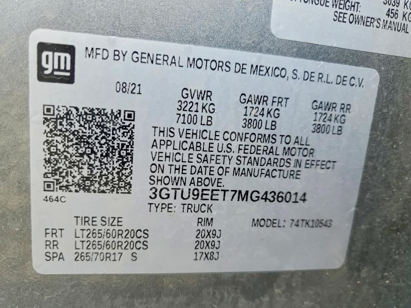 Aukcja sprzedaży 2021 Gmc Sierra, vin: 3GTU9EET7MG436014, numer aukcji: 48982476