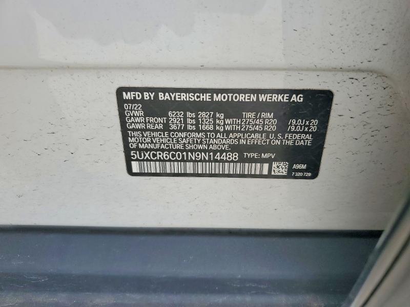 2022 Bmw X5 მანქანა იყიდება აუქციონზე, vin: 5UXCR6C01N9N14488, აუქციონის ნომერი: 49428506