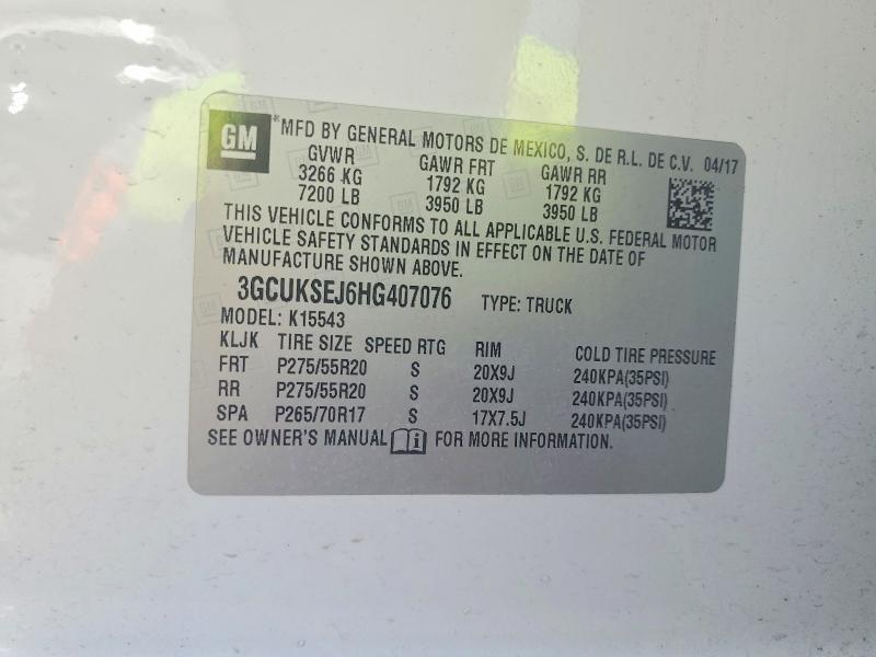 Aukcja sprzedaży 2017 Chevrolet Silverado, vin: 3GCUKSEJ6HG407076, numer aukcji: 51491356