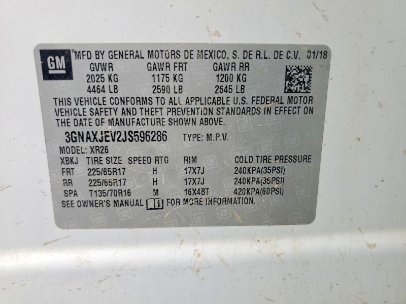 47726186 :رقم المزاد ، 3GNAXJEV2JS596286 vin ، 2018 Chevrolet Equinox مزاد بيع