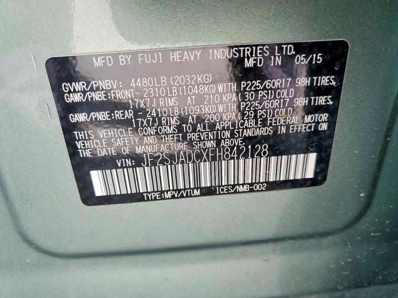 Продаж на аукціоні авто 2015 Subaru Forester, vin: JF2SJADCXFH842128, номер лоту: 50749836