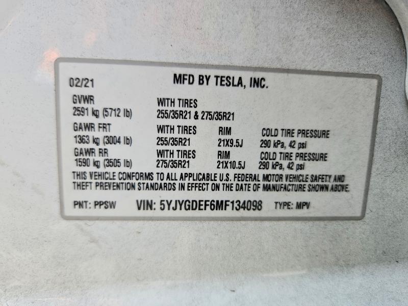 Aukcja sprzedaży 2021 Tesla Model Y, vin: 5YJYGDEF6MF134098, numer aukcji: 50093666