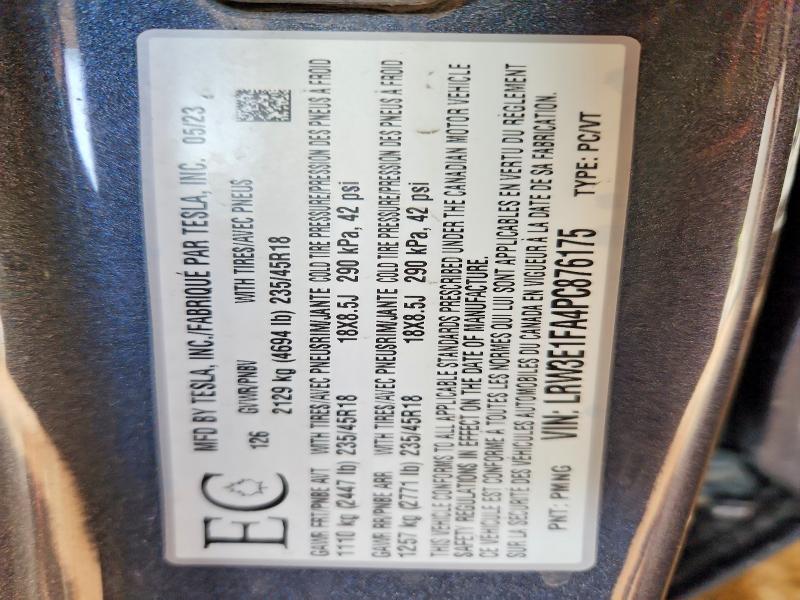 Aukcja sprzedaży 2023 Tesla Model 3, vin: LRW3E1FA4PC876175, numer aukcji: 48774566