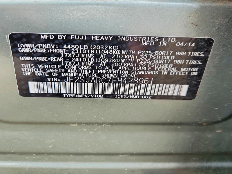 2015 Subaru Forester მანქანა იყიდება აუქციონზე, vin: JF2SJARC7FH428961, აუქციონის ნომერი: 51749646