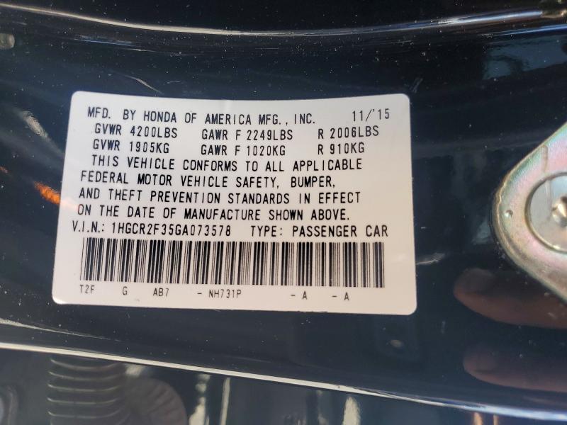 51274346 :رقم المزاد ، 1HGCR2F35GA073578 vin ، 2016 Honda Accord مزاد بيع