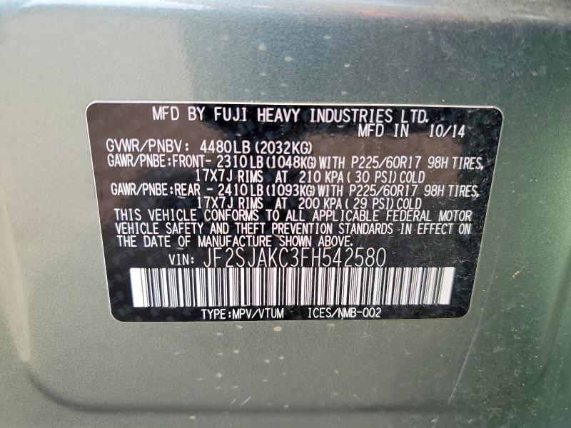 Aukcja sprzedaży 2015 Subaru Forester, vin: JF2SJAKC3FH542580, numer aukcji: 50067756