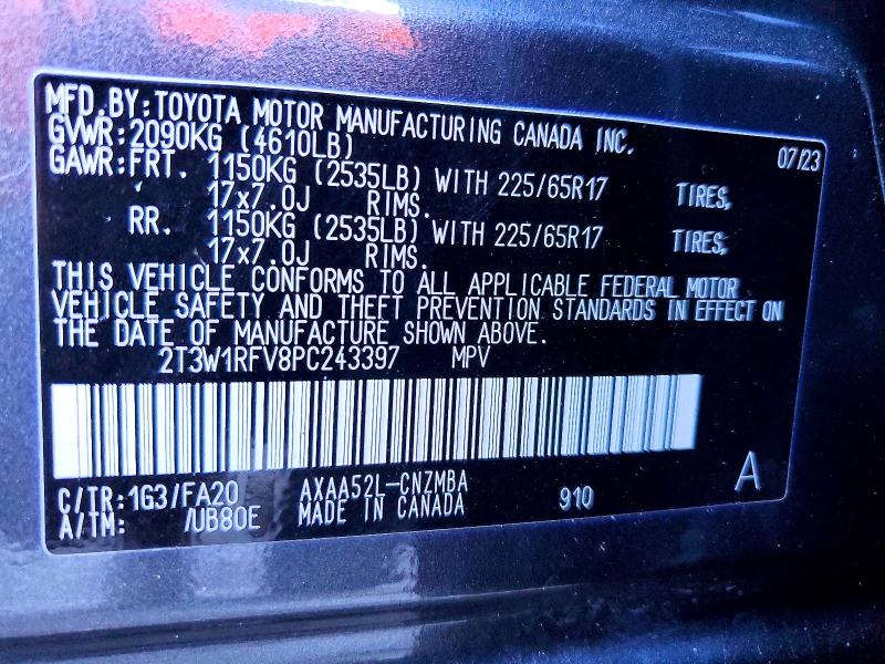 2023 Toyota Rav4 მანქანა იყიდება აუქციონზე, vin: 2T3W1RFV8PC243397, აუქციონის ნომერი: 49803976