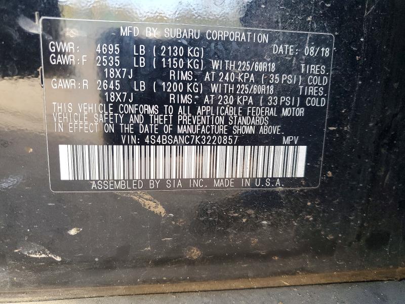 Продажа на аукционе авто 2019 Subaru Outback, vin: 4S4BSANC7K3220857, номер лота: 48242106