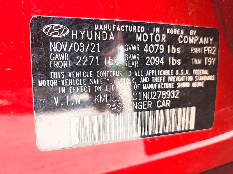 2022 Hyundai Ioniq მანქანა იყიდება აუქციონზე, vin: KMHC75LC1NU278932, აუქციონის ნომერი: 50405256